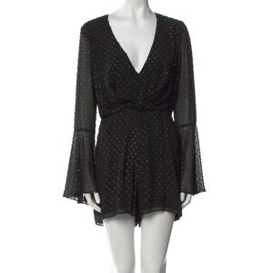 Jay Godfrey Black Gold Metallic Clip Dot Bell Sleeve Romper Size 6 NWT